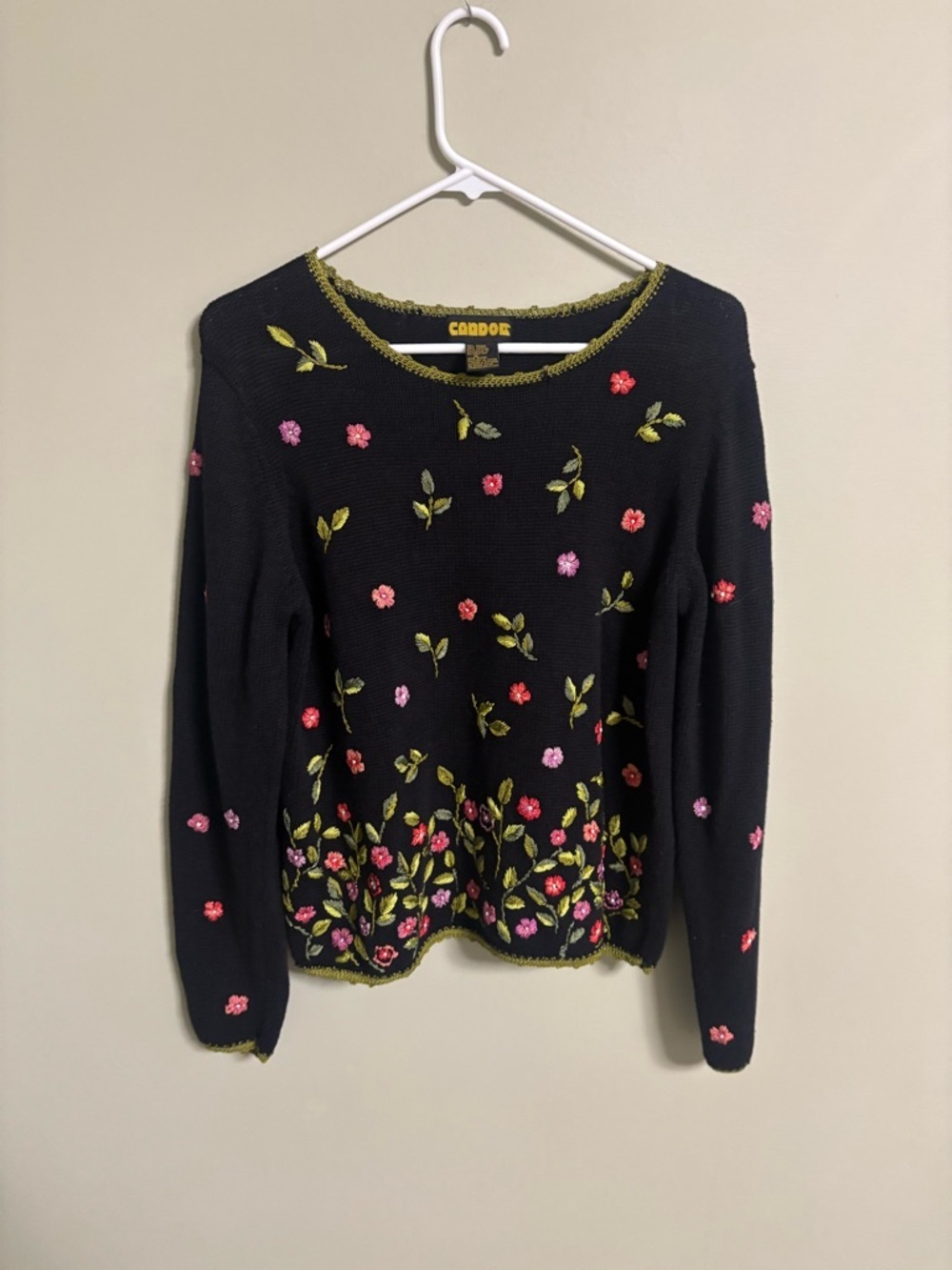 Candor Vintage Knit Sweater Embroidery Crochet Floral Size Medium Cottagecore - Picture 1 of 6